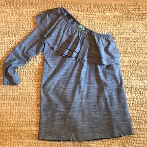 Karlie Chambray Ruffle One-Shoulder Dress